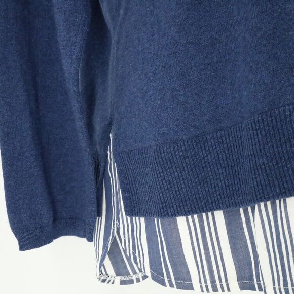 J Jill Sweater Petites LP PL Blue with White Blue Underlay Stretch Knit - Picture 10 of 15